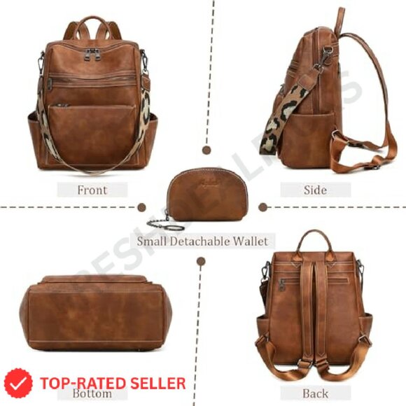 Faux Leather Backpack Purse Convertible Work Travel Handbag Chic Minimal - Picture 7 of 7